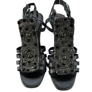 Vince Camuto Gladiator Wedge Sandals Gun Metal Embellished Size 8.5B Strappy